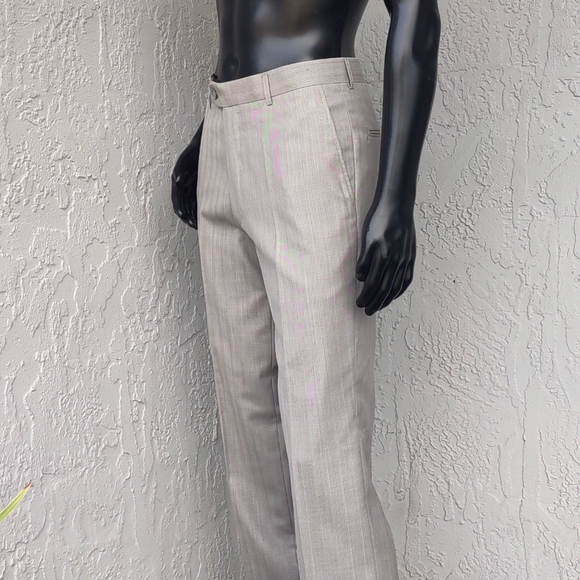 GIORGIO ARMANI COLLEZIONI MEN'S FLAT FRONT PIN STRIPE SILVER GREY LUXURY TROUSER - Picture 3 of 17